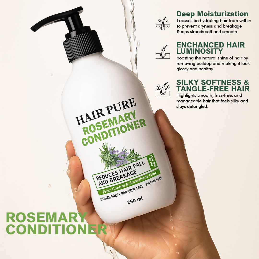 Hair Pure Rosemary Conditioner | Reduces Hair Fall & Breakage | Frizz Control & Smooth, Shiny Hair | Strengthens & Nourishes| 250 ml