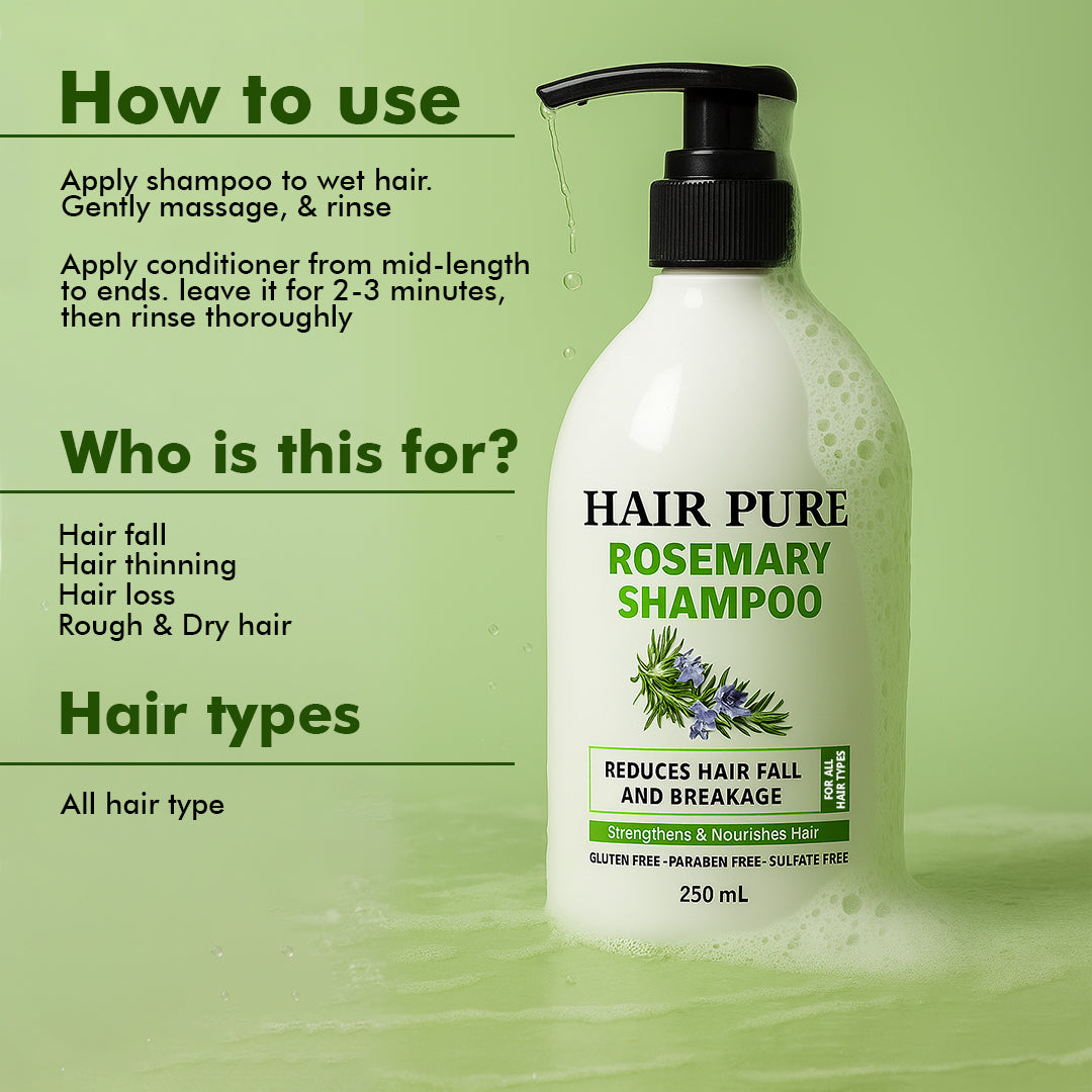 Hair Pure Rosemary Shampoo | With Natural Rosemary Extracts | Reduces Hair Fall & Breakage | Strengthens, Nourishes & Promotes Healthy Hair Growth| 250 ml