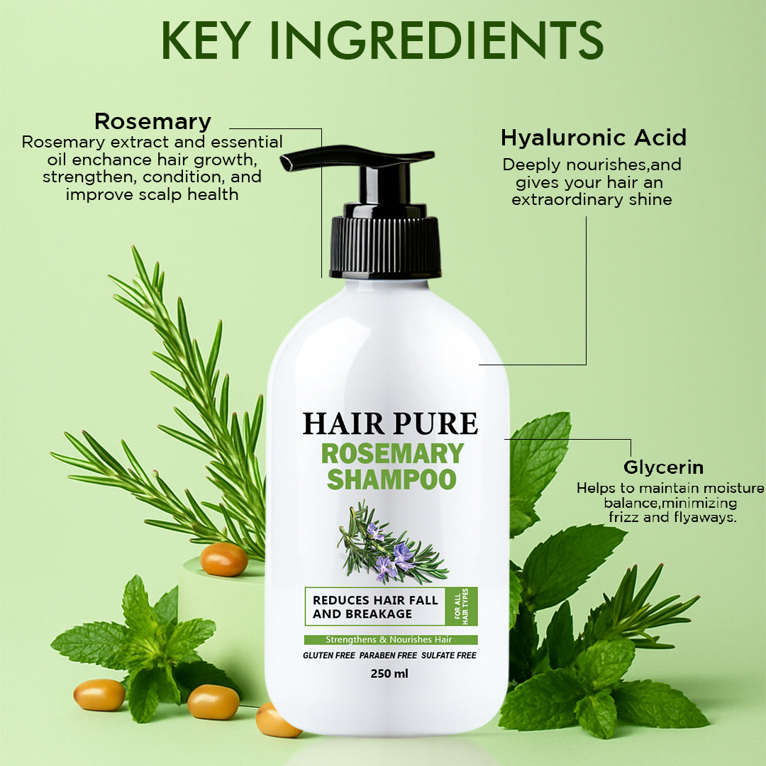 Hair Pure Rosemary Shampoo | With Natural Rosemary Extracts | Reduces Hair Fall & Breakage | Strengthens, Nourishes & Promotes Healthy Hair Growth| 250 ml