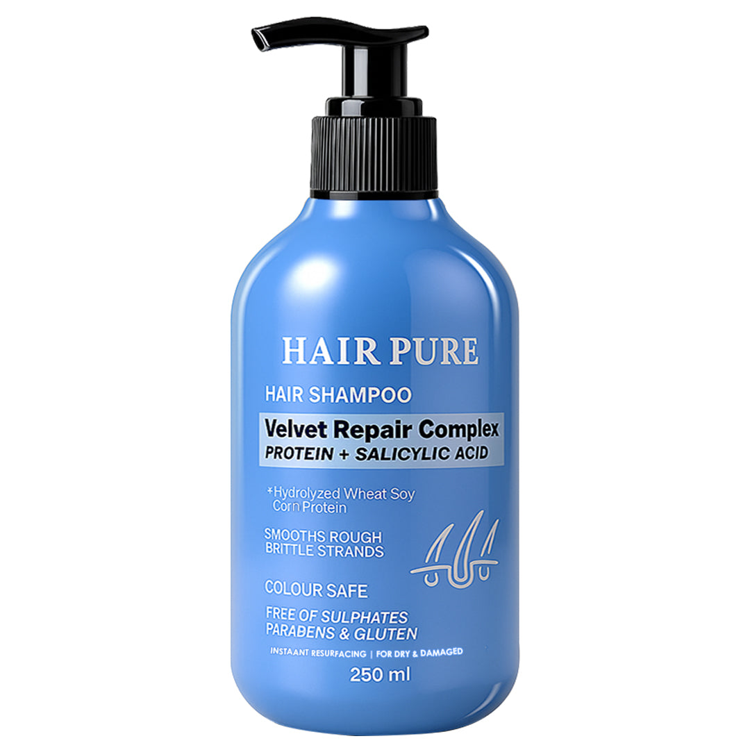 Hair Pure Velvet Repair Complex Shampoo – For Men & Women – 250ml – Enriched with Protein and Salicylic Acid – Repairs Damaged Hair, Strengthens Strands & Promotes Healthy Scalp