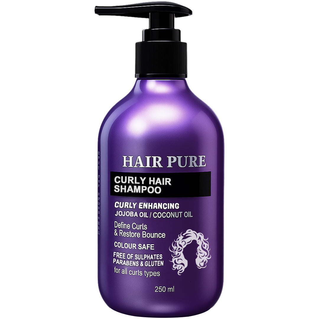 Hair Pure Curly Hair Shampoo – Infused with Jojoba Oil & Cocoa Butter – 250ml for Men and Women – Deep Moisture & Shine, Enhances Natural Curl Definition, Sulfate-Free Formula