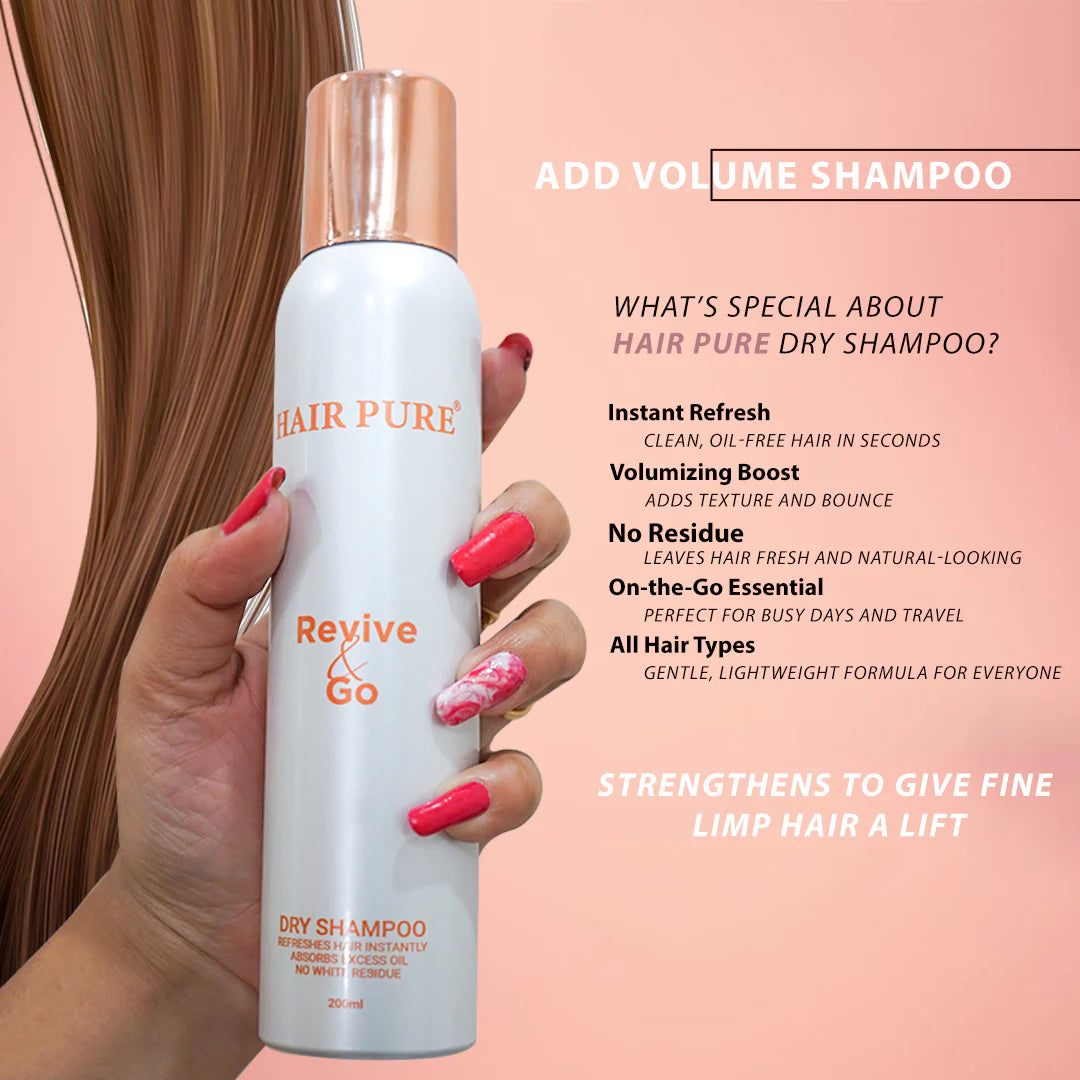 Hair Pure Dry Shampoo 200ml – Instant Oil Absorbing Spray for Fresh, Voluminous & Clean Hair Without Water