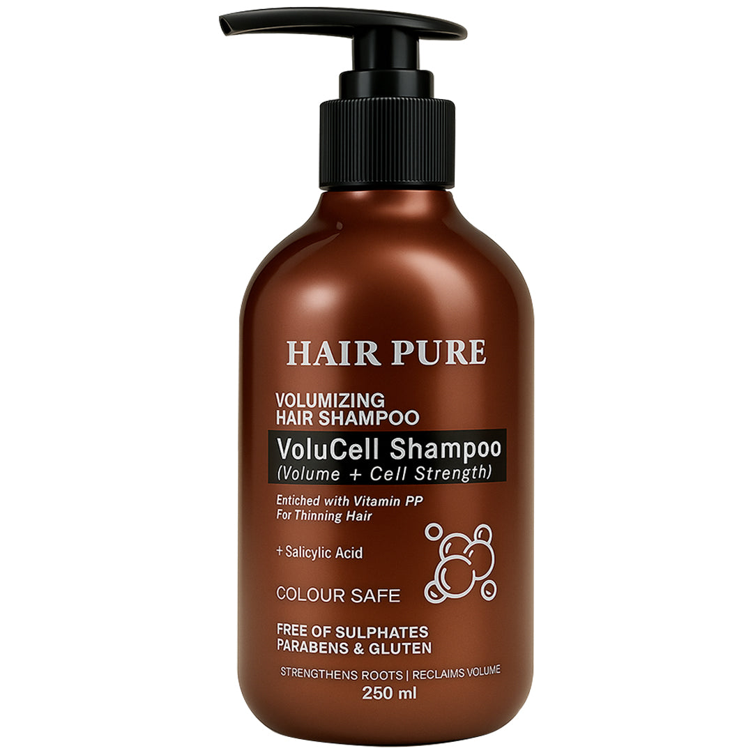 Hair Pure Volumizing VoluCell Shampoo | Volume + Cell Strength Formula | Enriched with Vitamin PP for Thinning Hair | Strengthens Roots & Reclaims Volume | Sulphate, Paraben & Gluten Free – 250 ml