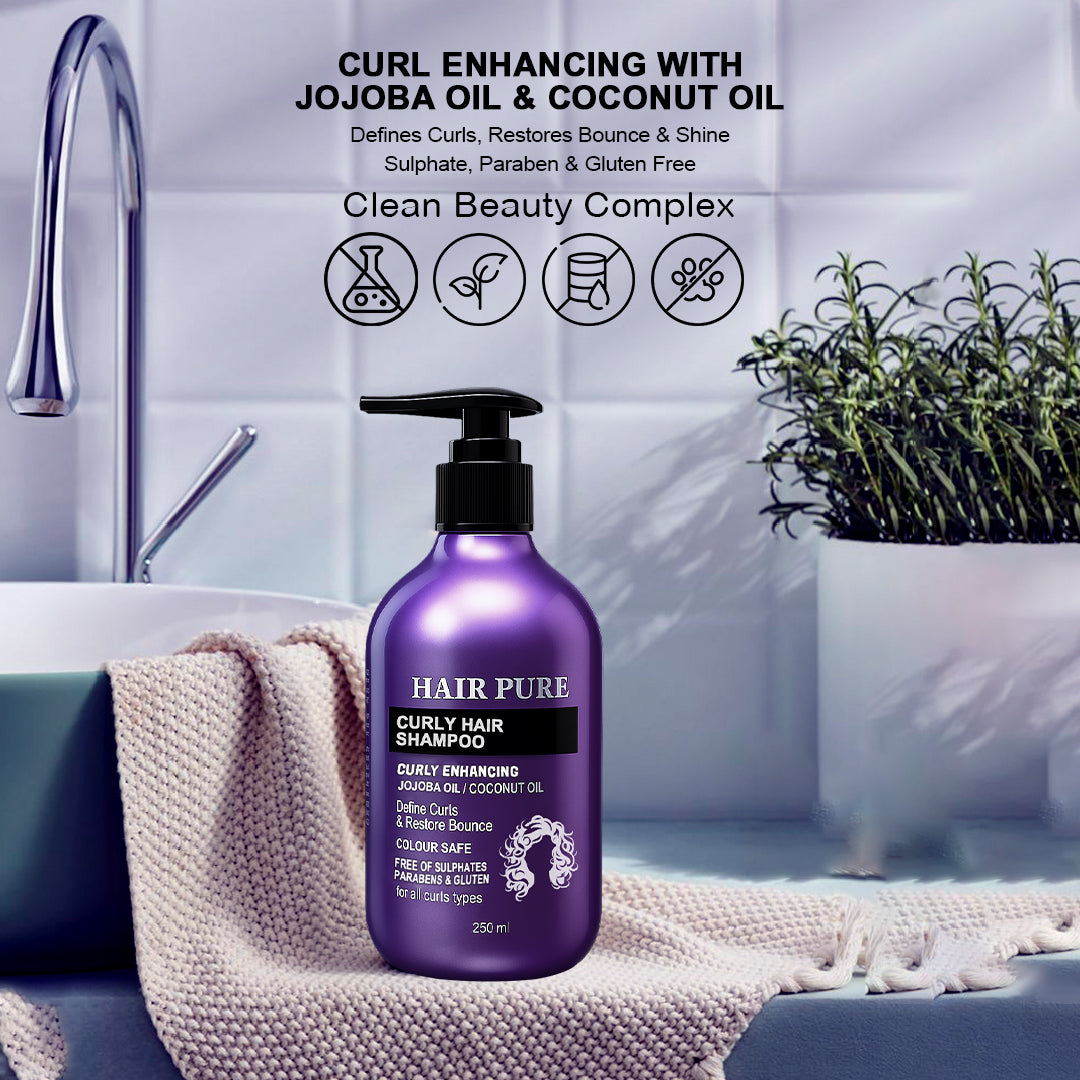 Hair Pure Curly Hair Shampoo – Infused with Jojoba Oil & Cocoa Butter – 250ml for Men and Women – Deep Moisture & Shine, Enhances Natural Curl Definition, Sulfate-Free Formula