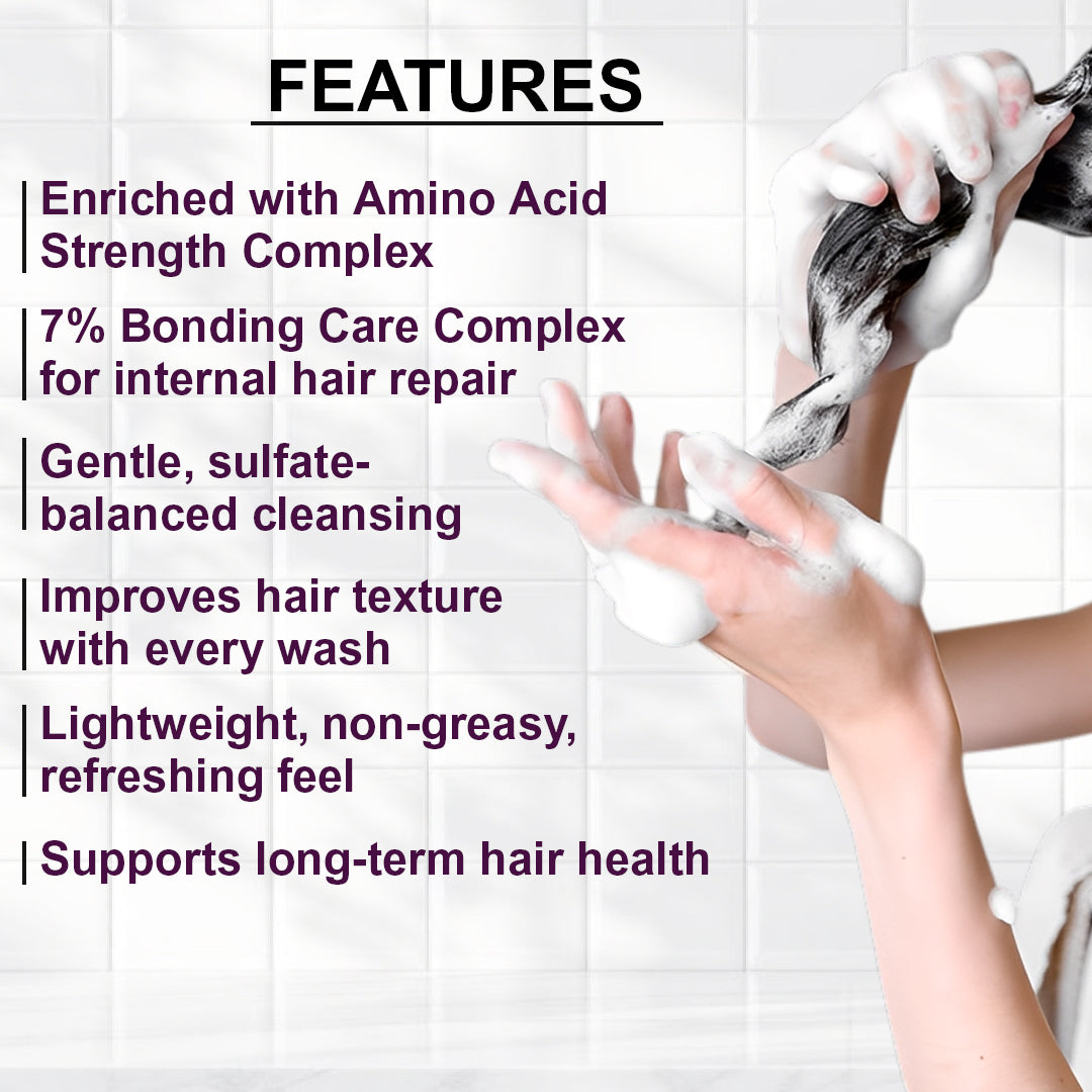Hair Pure Amino Acid Shampoo 250ml – Gentle Daily Cleansing Shampoo with 7% Bonding Care Complex for Strong, Smooth & Frizz-Free Hair