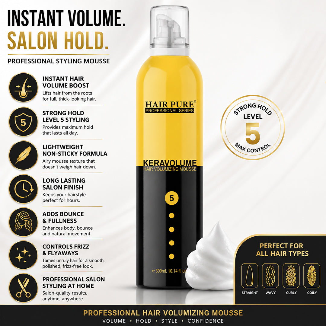 Hair Pure Keravolume Hair Volumizing Mousse 300ml | Strong Hold Hair Styling Mousse