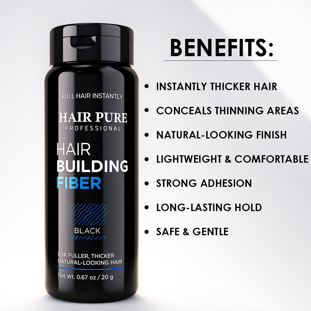 Hair Pure Hair Building Fiber Black – Instant Hair Thickening Solution for Men & Women | Covers Thin Areas, Adds Volume & Gives Fuller, Natural-Looking Hair Instantly | Easy to Apply, Long-Lasting Hold – 20g