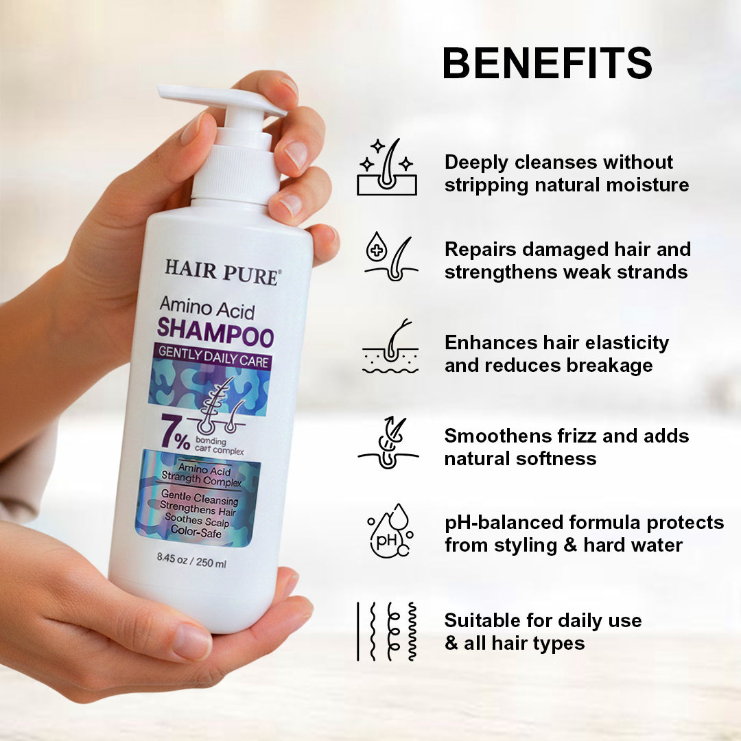 Hair Pure Amino Acid Shampoo 250ml – Gentle Daily Cleansing Shampoo with 7% Bonding Care Complex for Strong, Smooth & Frizz-Free Hair