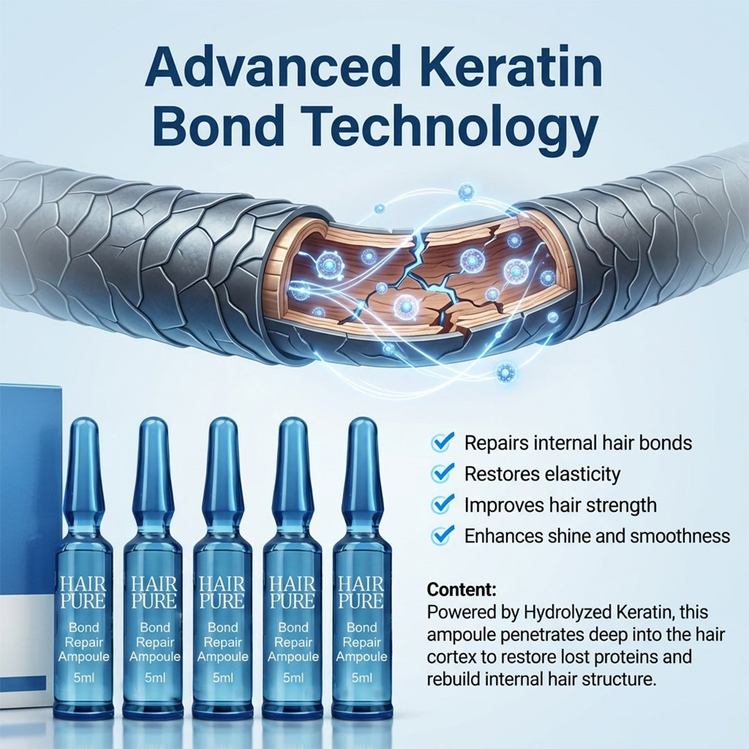 Hair Pure Bond Repair Ampoule 5ml with Hydrolyzed Keratin – Intensive Hair Repair Treatment for Damaged, Weak & Frizzy Hair