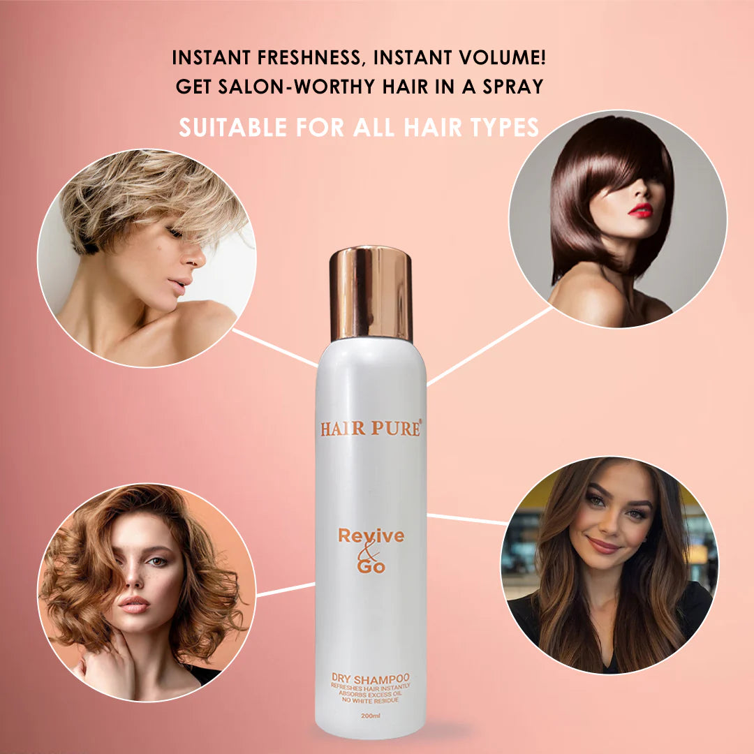 Hair Pure Dry Shampoo 200ml – Instant Oil Absorbing Spray for Fresh, Voluminous & Clean Hair Without Water