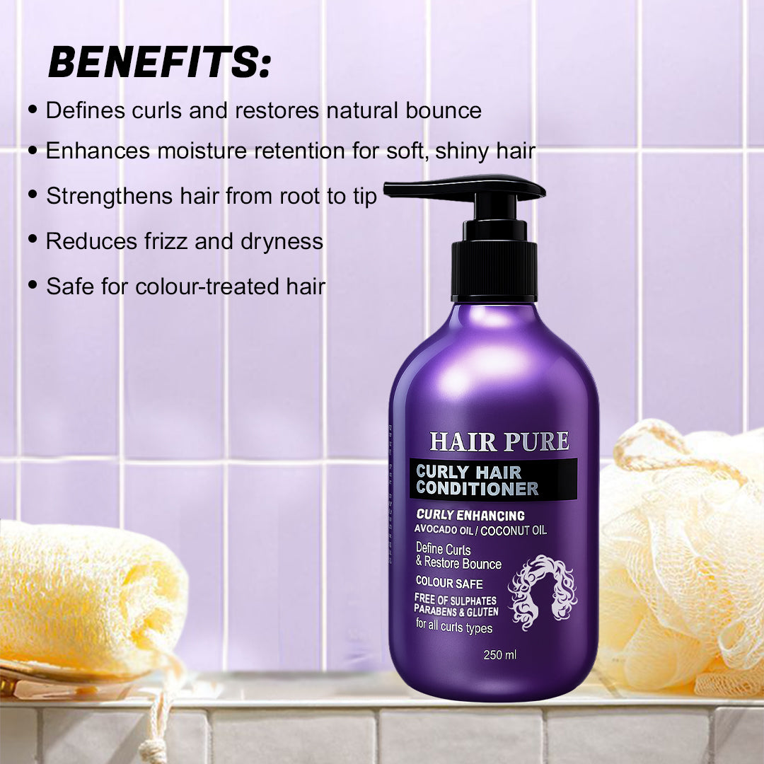 Hair Pure Curly Hair Conditioner – Enriched with Avocado Oil & Coconut Oil – 250ml – Hydrating, Nourishing & Frizz-Control Formula for Defined, Manageable Curls – Suitable for Men and Women
