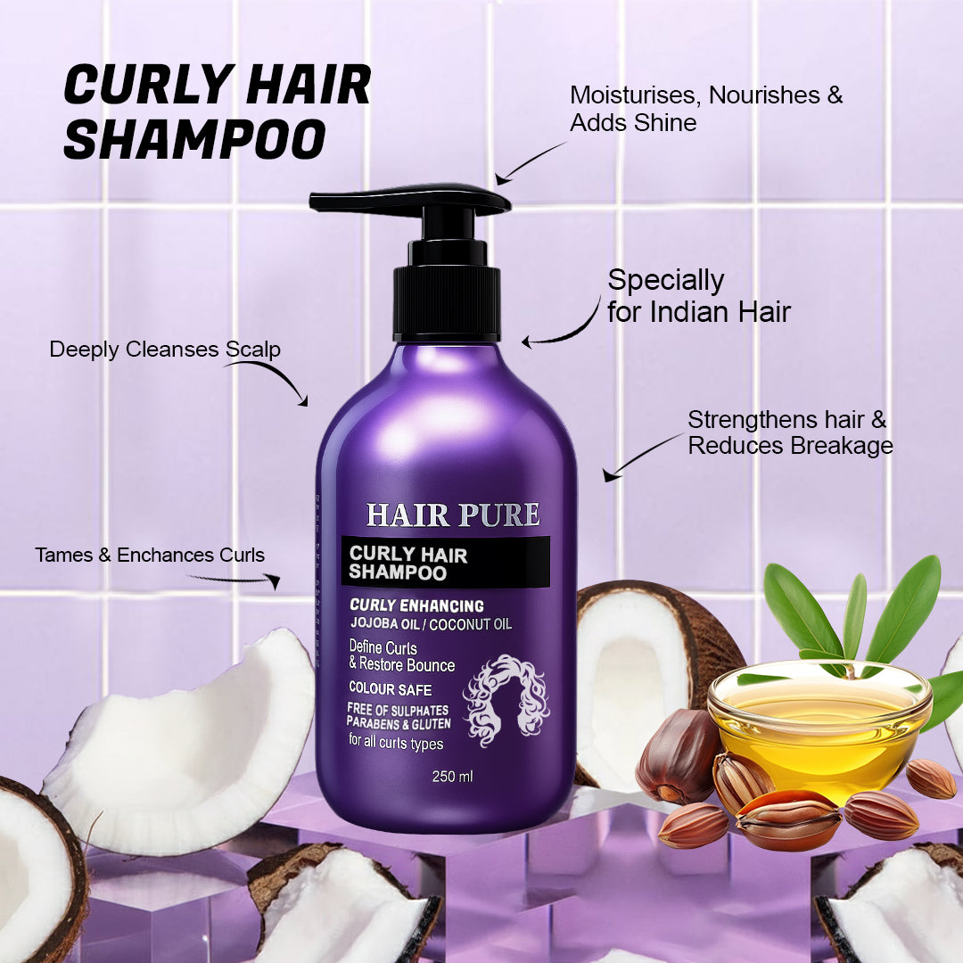 Hair Pure Curly Hair Shampoo – Infused with Jojoba Oil & Cocoa Butter – 250ml for Men and Women – Deep Moisture & Shine, Enhances Natural Curl Definition, Sulfate-Free Formula