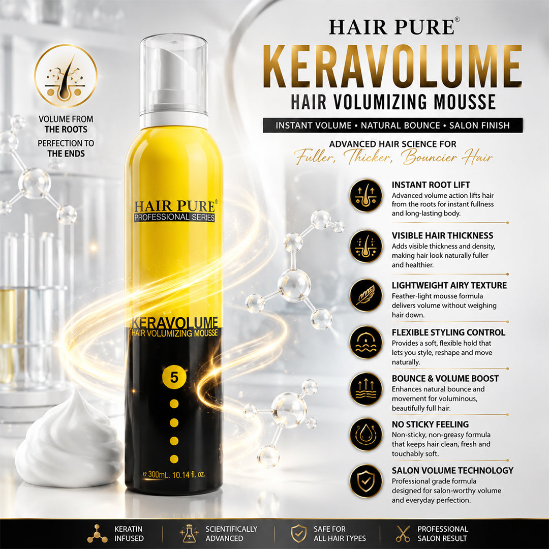 Hair Pure Professional Keratin Hair Styling Combo Kit | Volumizing Hair Mousse 300ml + Keratin Hair Spray 250ml + Instant Shine Spray 200ml