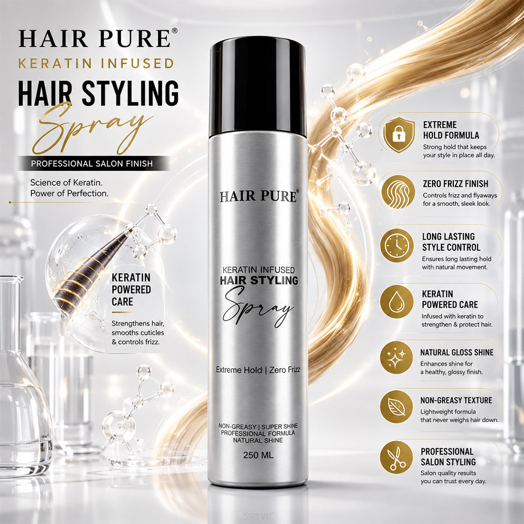 Hair Pure Professional Keratin Hair Styling Combo Kit | Volumizing Hair Mousse 300ml + Keratin Hair Spray 250ml + Instant Shine Spray 200ml