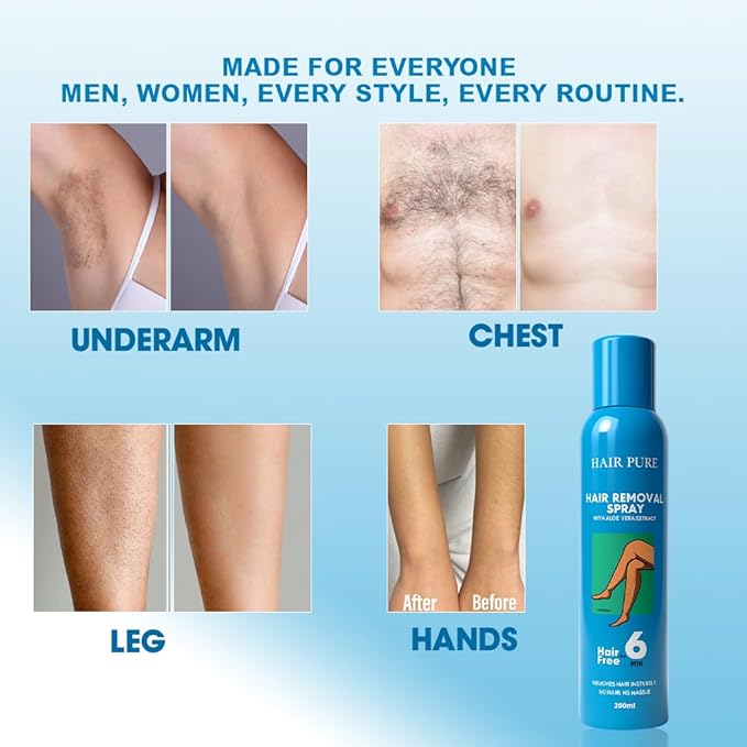 Hair Pure Hair Removal Spray 200ml – Gentle Hair Removal Spray for Men & Women with Aloe Vera for Smooth, Soft Skin