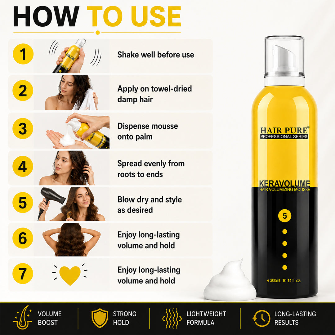 Hair Pure Keravolume Hair Volumizing Mousse 300ml | Strong Hold Hair Styling Mousse