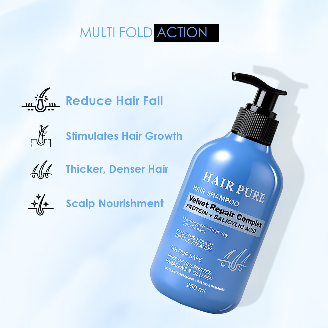 Hair Pure Velvet Repair Complex Shampoo – For Men & Women – 250ml – Enriched with Protein and Salicylic Acid – Repairs Damaged Hair, Strengthens Strands & Promotes Healthy Scalp